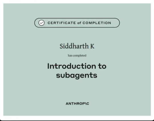 Introduction to Subagents certificate